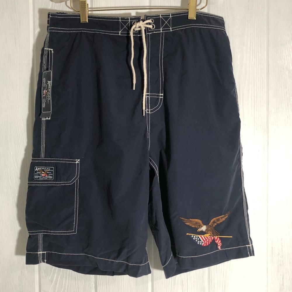 American Living Swim Trunks Medium Navy Blue Eagle Logo Preppy NWT NEW